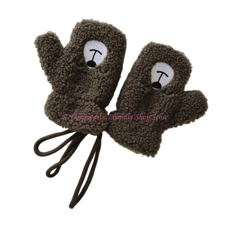 85AE Guantes dedos completos para niños con detalle lana cordero, suaves y cálidos, guantes dedos completos para - imagen 5