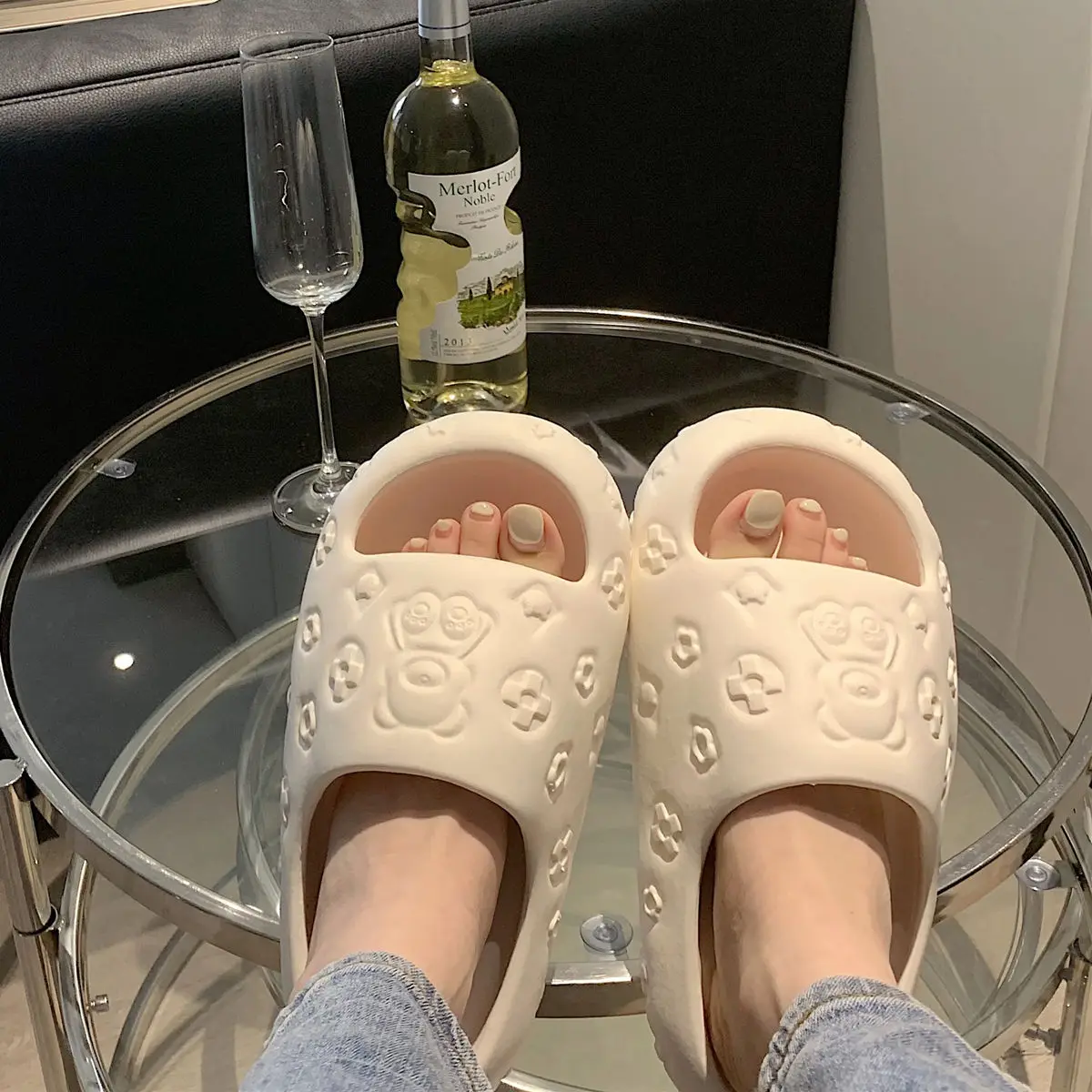 2025 Zapatillas de interior con plataforma para mujer, sandalias de verano con bonitos dibujos, chanclas de playa de suela gruesa, zapatos antideslizantes para el suelo del hogar para niñas - imagen 5