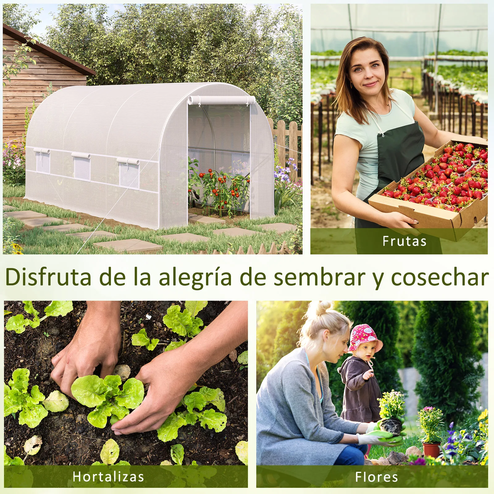 Outsunny Invernadero de Túnel 400x200x200 cm Invernadero de Jardín con Puerta Enrollable y 6 Ventanas Cubierta PE 140 g/m² Anti-UV Marco de Metal para Cultivo Plantas Verduras Blanco - imagen 4