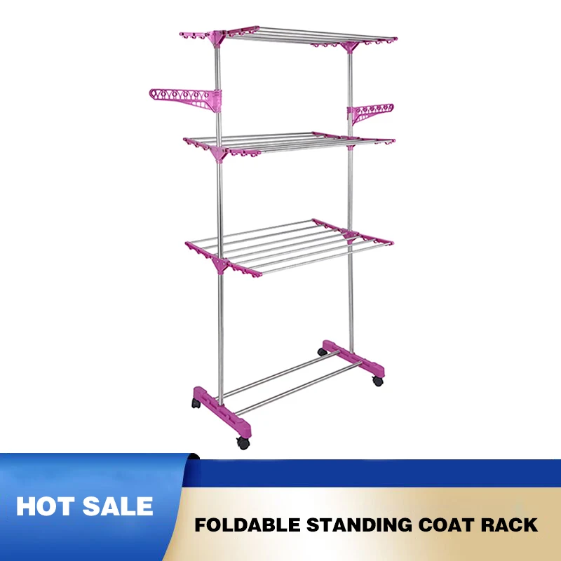 Estante multifuncional para el hogar, Perchero de pie en forma de ala, plegable, para secado de ropa, colgador de suelo, novedad