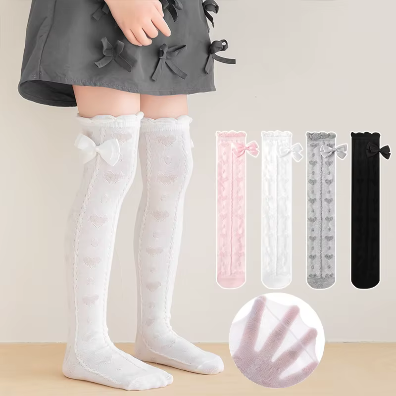 Calcetines largos con lazo para niña – Algodón suave y transpirable - imagen 2