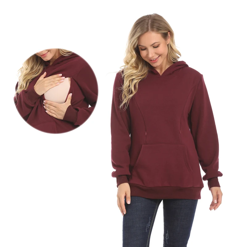 Sudadera con capucha de maternidad de invierno, ropa de lactancia, suéter de lana cálido para embarazadas, apertura de alimentación con cremallera, talla grande S a XXXL