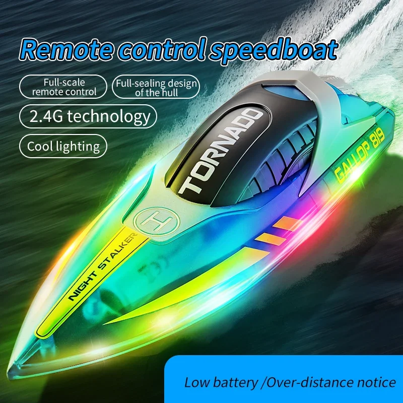 Barco Rc luminoso HJ819, 2,4 Ghz, 15 Km/h, luz Led de alta velocidad, barco de carreras con Control remoto, barco de velocidad de agua al aire libre, modelo de juguete para niños - imagen 3