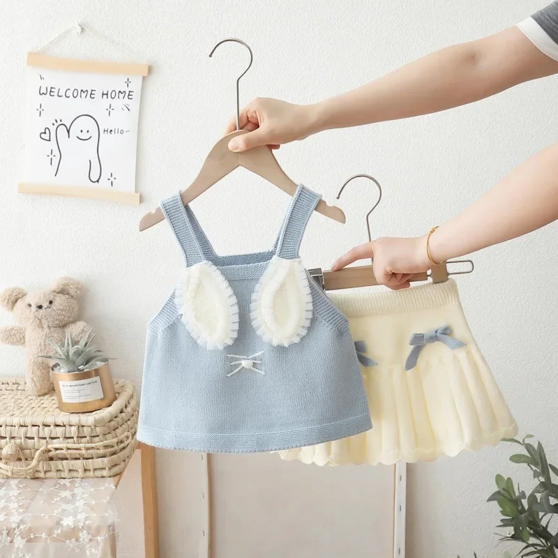 MILANCEL Conjunto de ropa para niñas de 2 a 6 años, camisola de conejito, prendas de punto y Falda de punto plisada, traje de suéter para niñas de 2 piezas - imagen 2