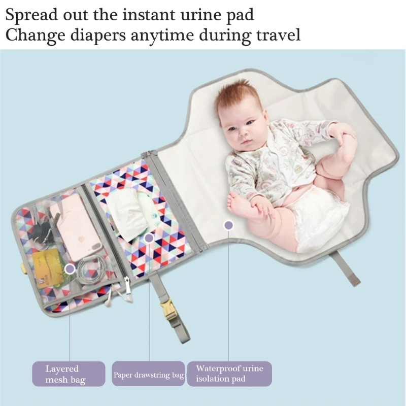 Cambiador de bebé portátil impermeable, bolsa de cambio de pañales plegable desmontable de gran capacidad para cochecito, bolsa colgante de viaje - imagen 3