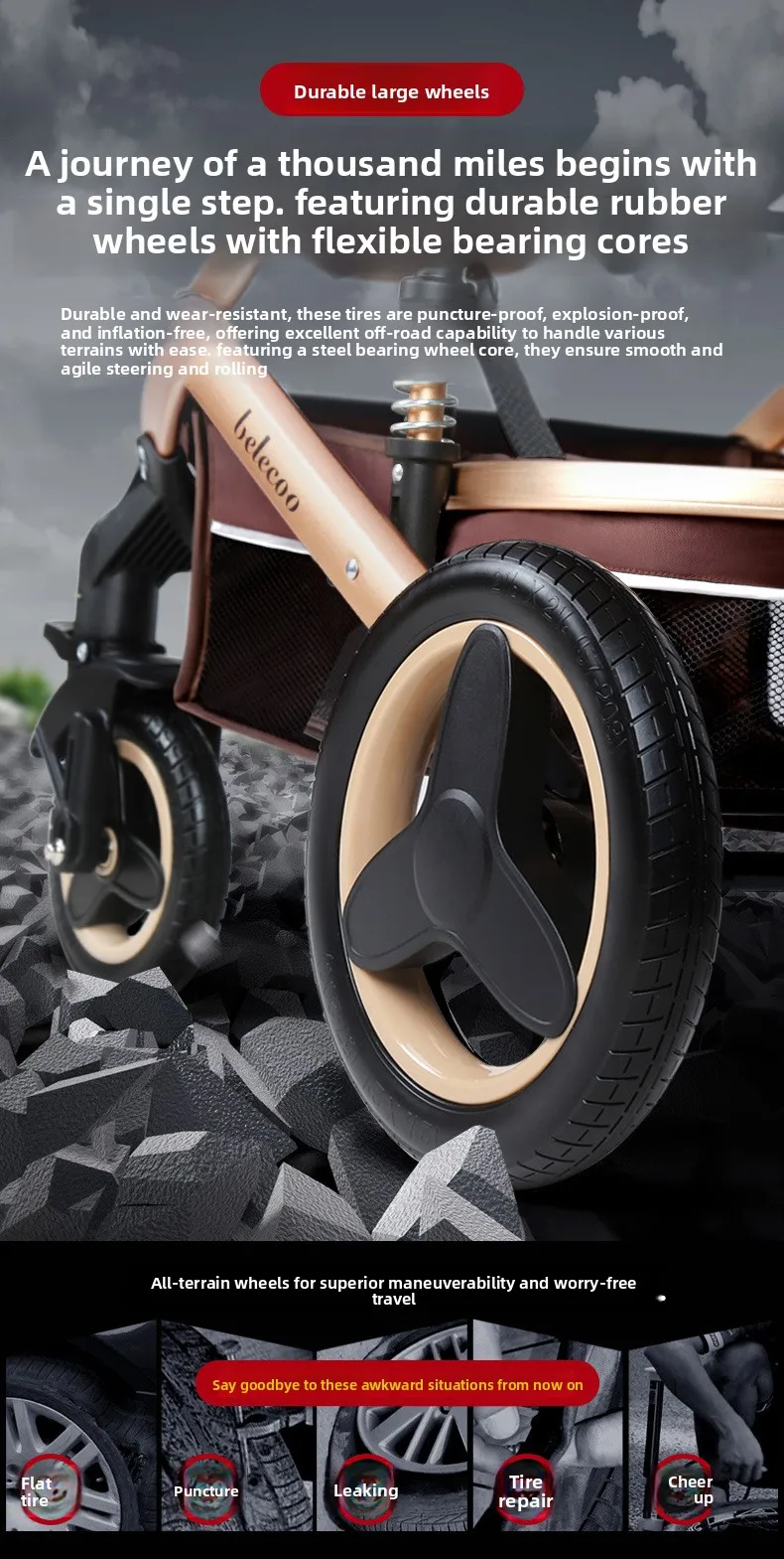 Cochecito Asiento bidireccional y carrito ligero plegable que absorbe los golpes - imagen 4