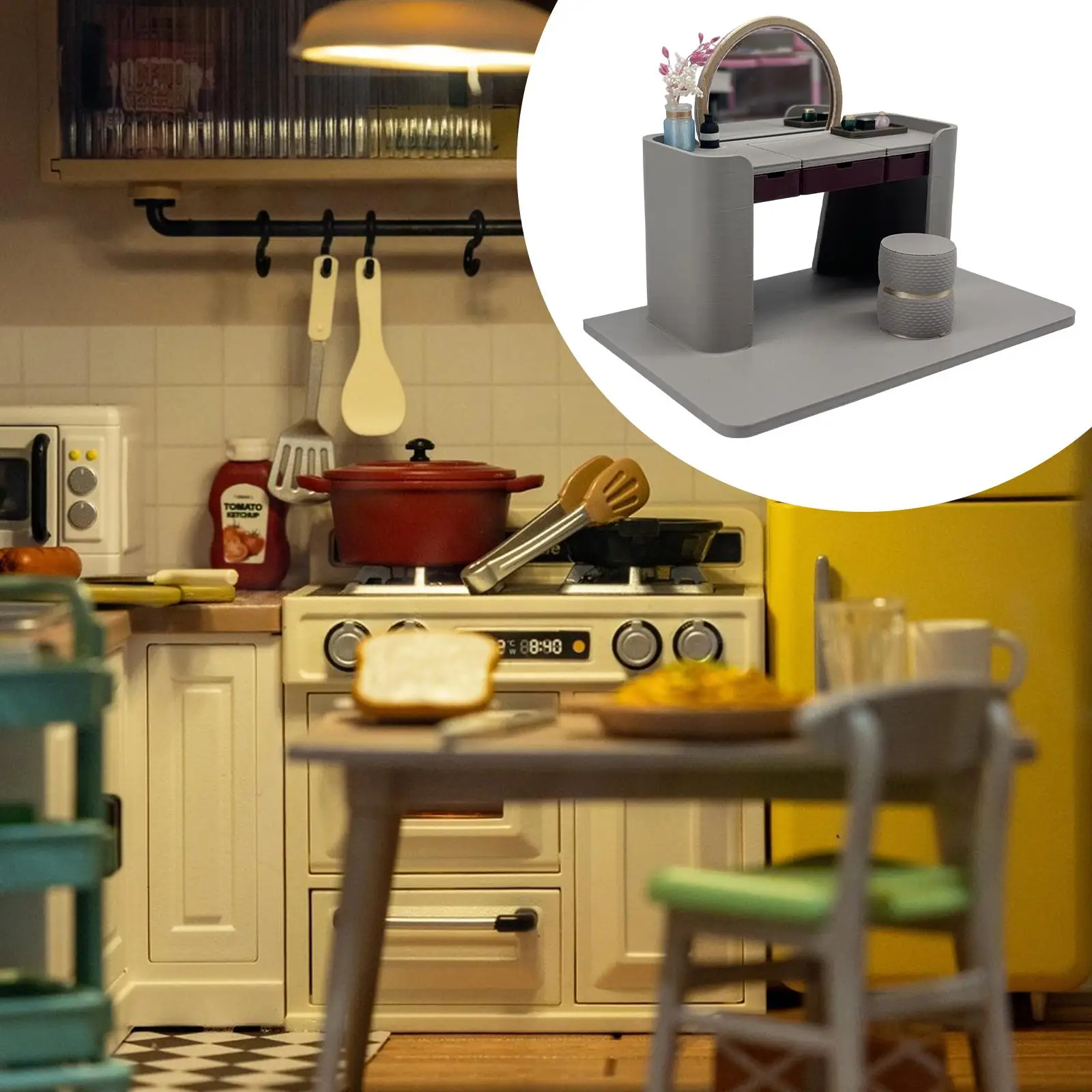 Mesa de tocador mini desplegable para casa de muñecas en miniatura