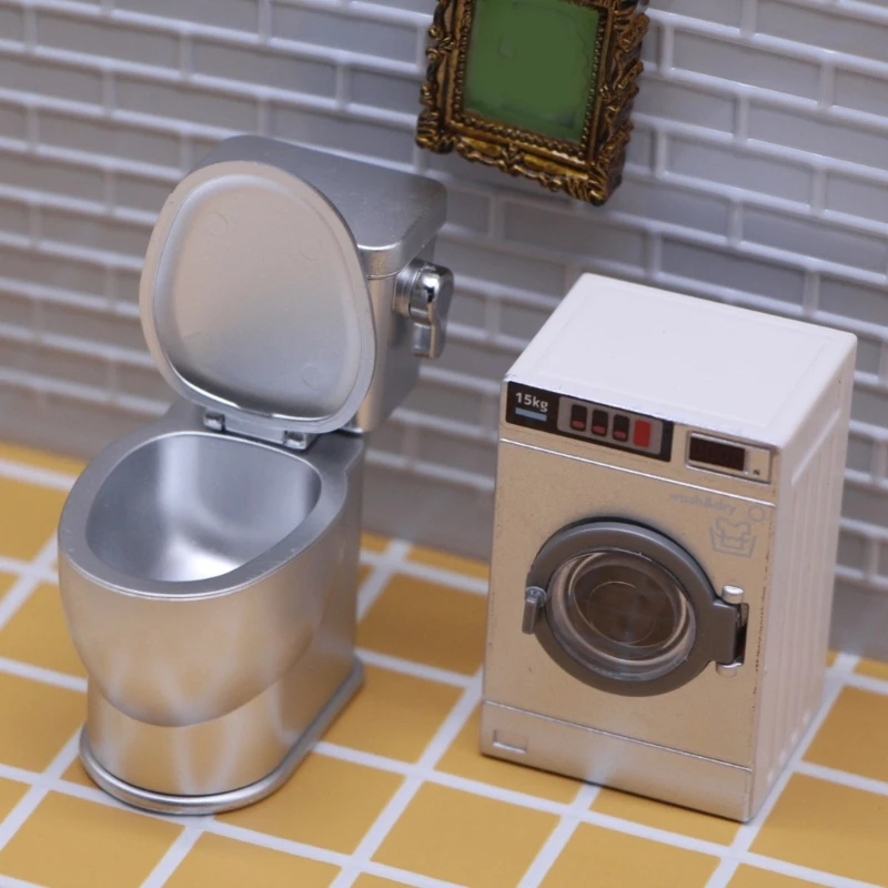 Mini inodoro para casa de muñecas a escala 1:12, modelo de juguete, inodoro en miniatura de simulación con efecto de sonido al ras para casas de muñecas, escena de baño - imagen 3