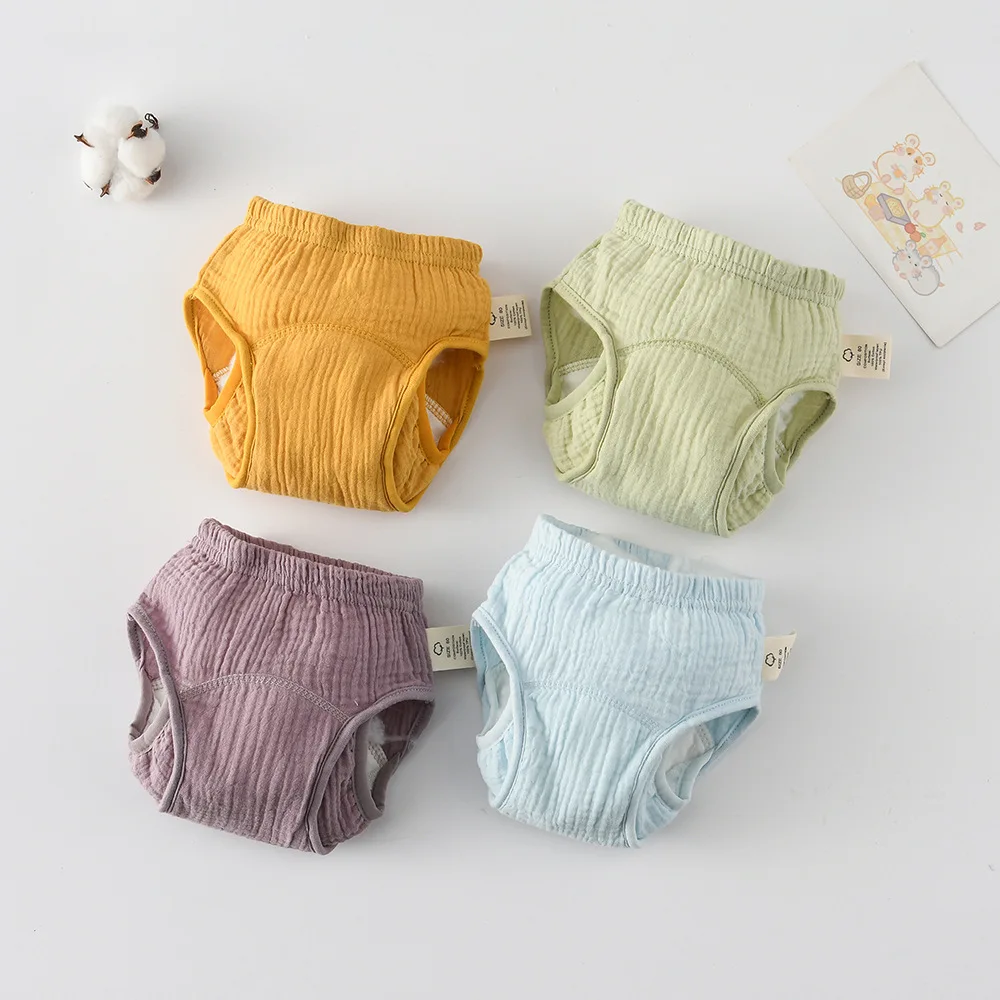Pañal de gasa sólida para bebé, pantalones de entrenamiento impermeables de algodón para bebé, pantalones cortos infantiles, bragas, pañales para niño y niña, ropa interior cambiante - imagen 3