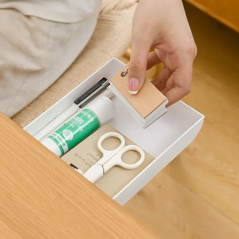 Caja de almacenamiento oculta para escritorio, cajón de plástico autoadhesivo, soporte de almacenamiento de mesa, organizador Simple de artículos diversos, cosméticos y papelería - imagen 4