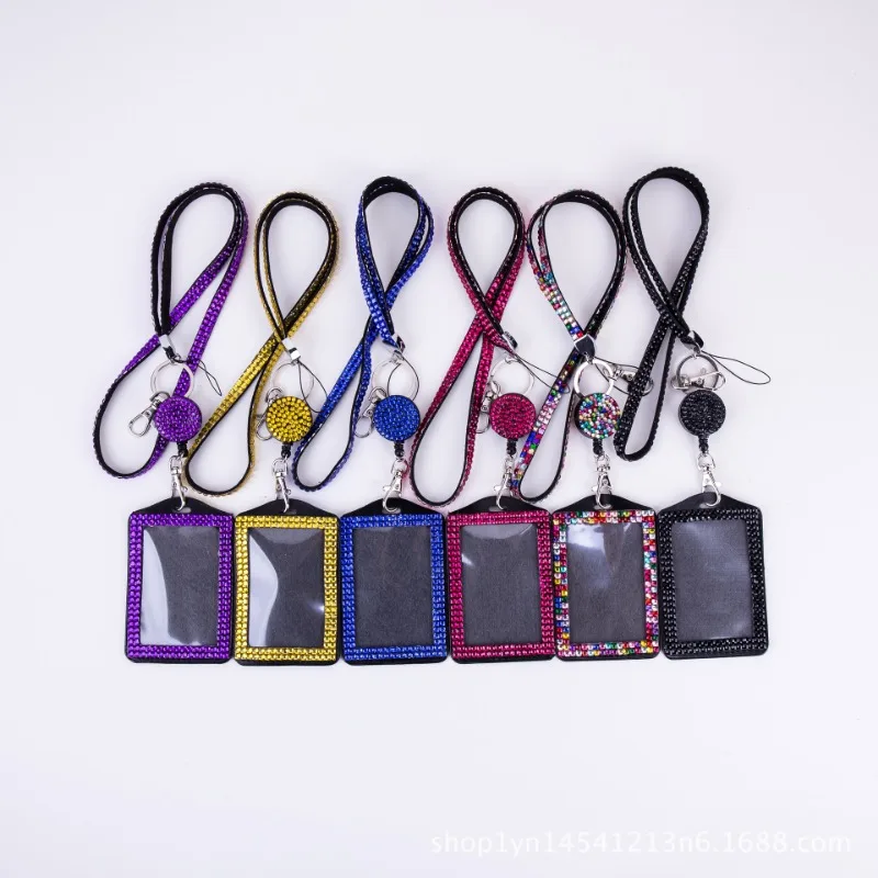 Funda para tarjeta de carrete de insignia, soporte para insignia con diamantes de imitación, cordones retráctiles de cristal, funda para tarjeta de trabajo, funda protectora para insignias de identificación y nombre - imagen 2
