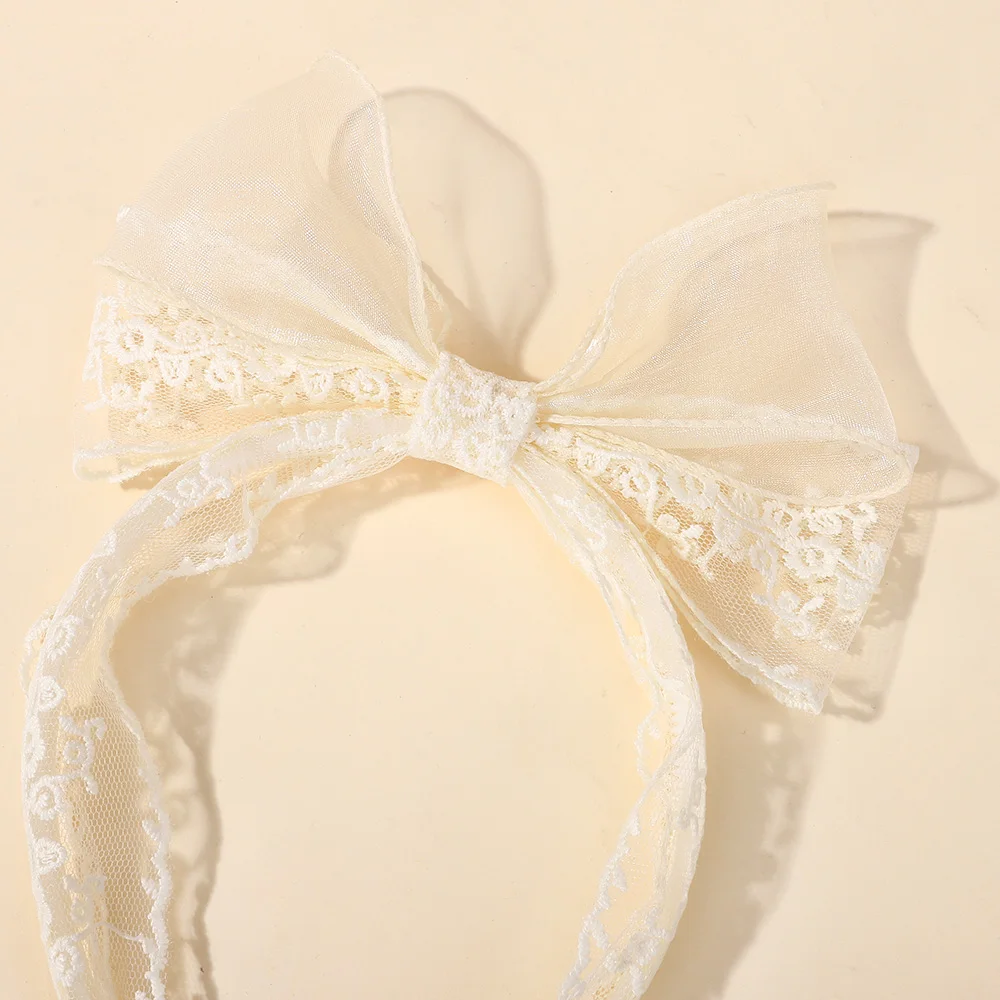 1 diademas de encaje color crema para niñas, diademas con lazo grande, nuevas bandas para el cabello de lujo, accesorios para el cabello de moda para cumpleaños para niños - imagen 4