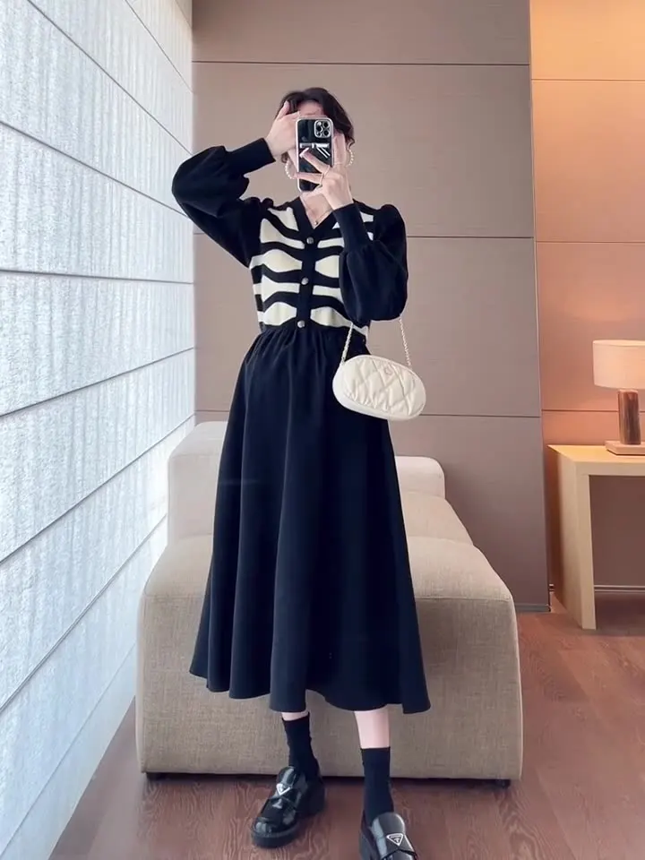 2025 Otoño Invierno moda volante Patchwork maternidad sudaderas con capucha elegante vestido suelto ropa para mujeres embarazadas Tops de embarazo - imagen 5