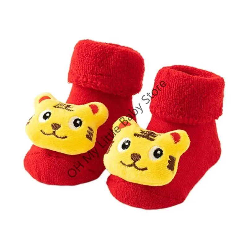 M76C Calcetines peludos para niños pequeños con empuñaduras, calcetines navideños antideslizantes para bebés, calcetines cálidos - imagen 4