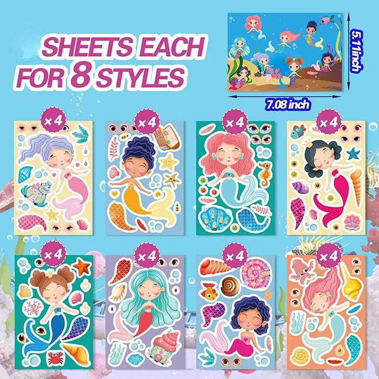 8 unids/set Kawaii sirena princesa columna pegatina DIY pegatinas divertidas de dibujos animados para niños regalo juguetes clásicos pegatina de rompecabezas hecha a mano - imagen 2