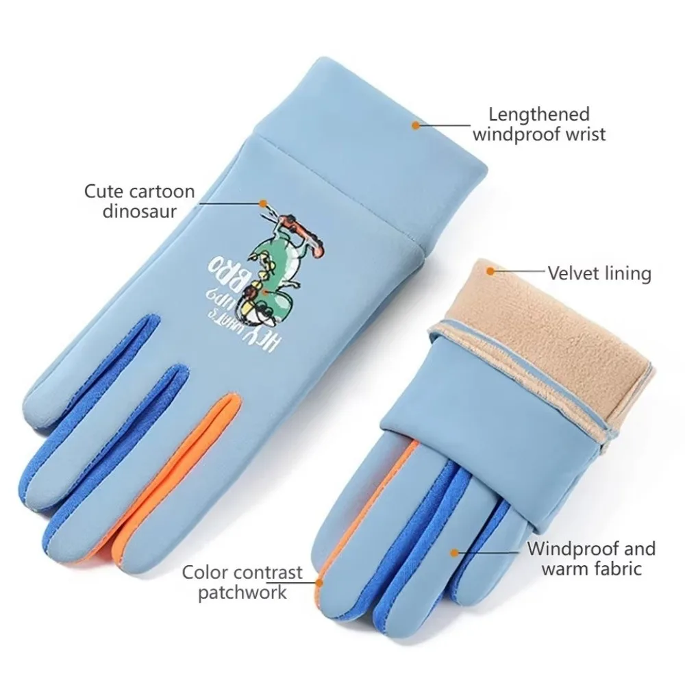 Nuevos guantes cálidos de dinosaurio de dibujos animados para niños, guantes gruesos a prueba de viento para ciclismo para niños, guantes de esquí deportivos cálidos de invierno con forro polar - imagen 4