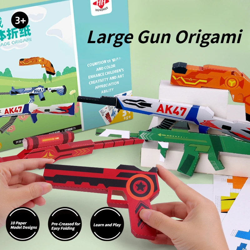 10/36 hojas 3D Origami DIY papel avión pistola niños juguetes educativos STEM Kit para manualidades mejorar el pensamiento espacial del bebé regalos - imagen 4