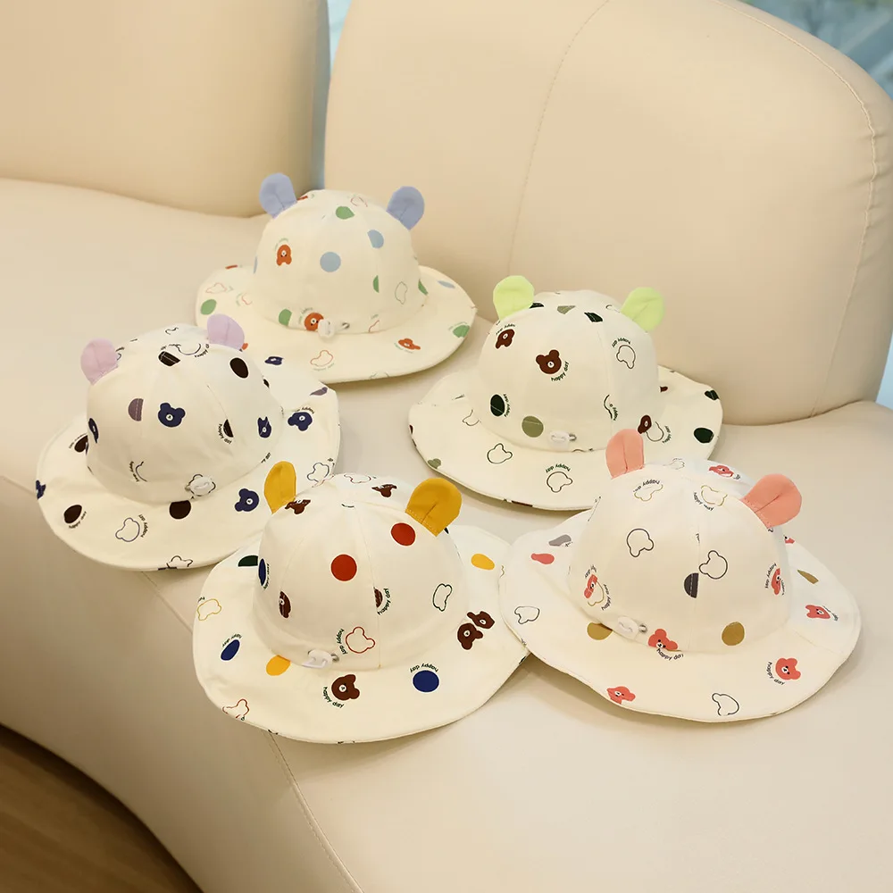 Sombreros de cubo de malla de puntos de oso para niños, novedad de verano, sombrero para el sol, sombrero de pesca para niños, visera parasol, gorra de playa de dibujos animados al aire libre para niños y niñas - imagen 2