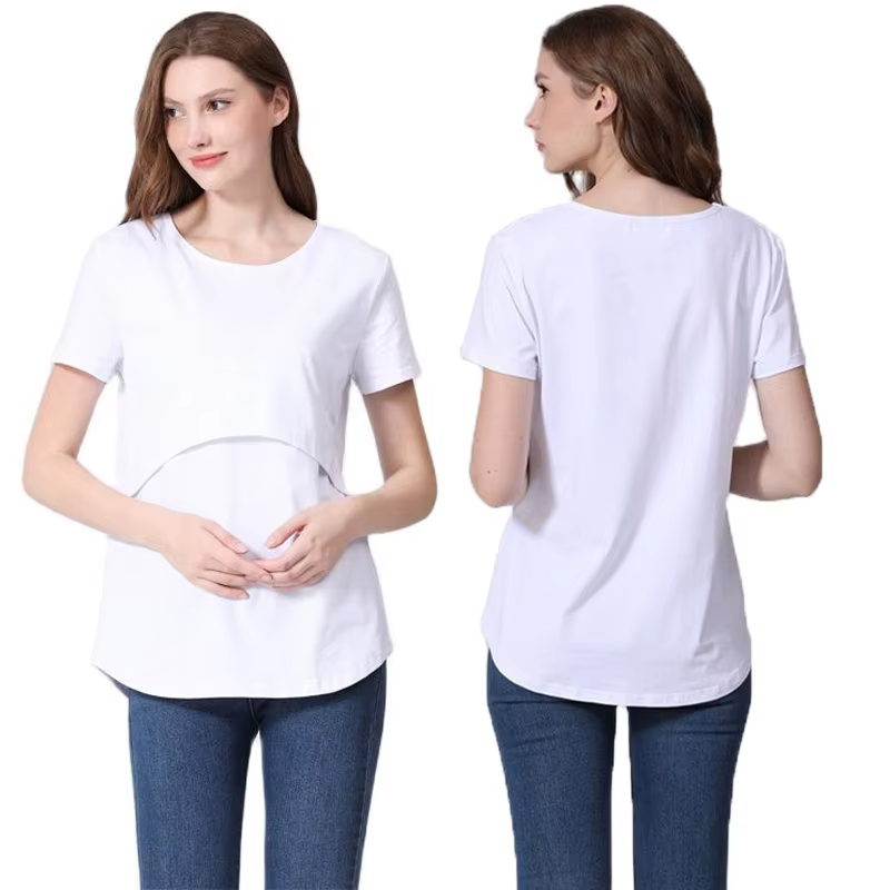 Camiseta de lactancia holgada manga corta para embarazadas - imagen 2