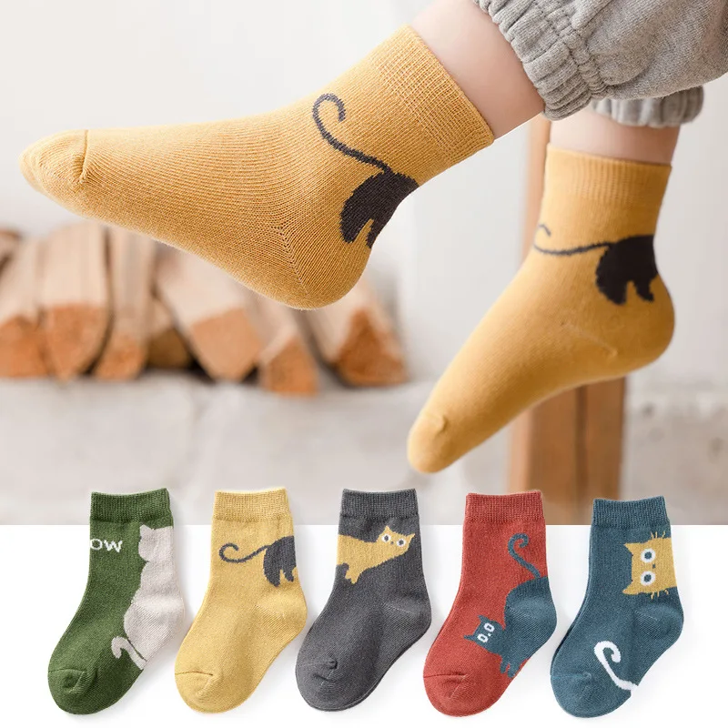 Calcetines tobilleros de algodón para niños con diseño de gato suaves - imagen 2