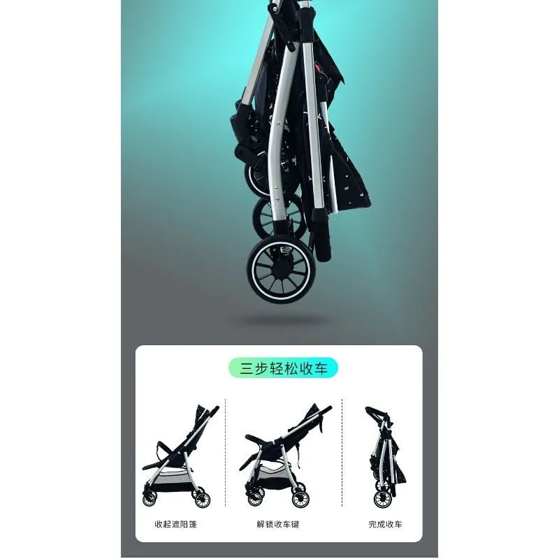 El cochecito de bebé puede sentarse y acostarse en ambas direcciones, carrito plegable para niños con cuatro ruedas y absorción de impactos de alto paisaje - imagen 5