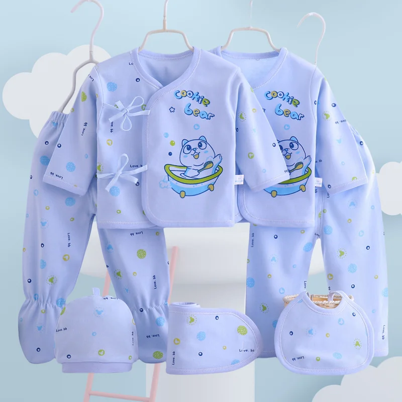 Ropa infantil de primavera para niñas, conjunto de camisa, pantalón, gorro y babero 100% algodón, conjunto de 7 piezas