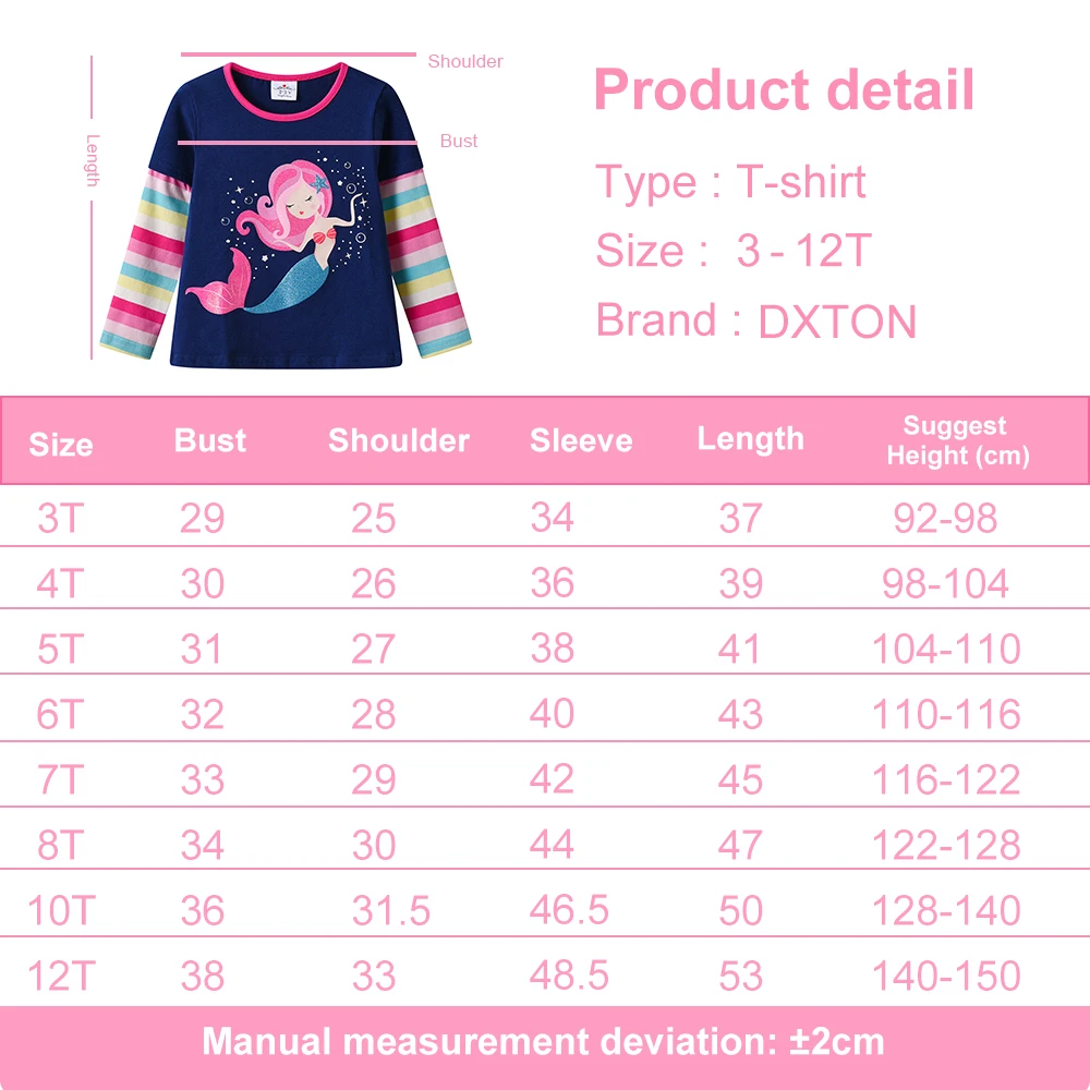 DXTON Camiseta manga larga para niña con rayas y estampado sirena - imagen 5