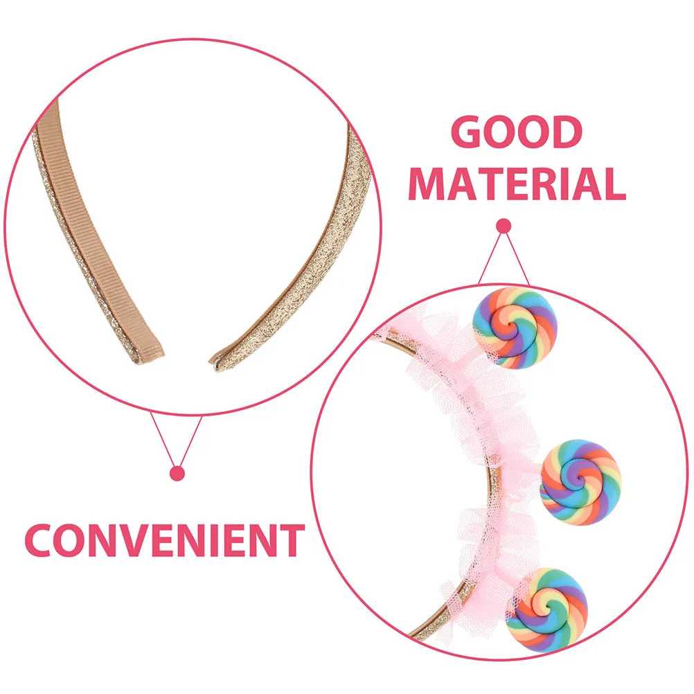 Diadema para niños con diseño de piruleta dulce, diseño de dulces inspirado en la princesa para fiestas temáticas, uso diario, ajuste cómodo antideslizante, 2 uds. - imagen 4