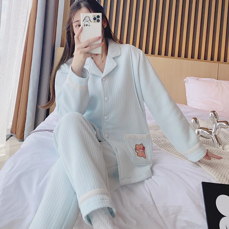 Otoño Invierno espesar cálido algodón acolchado maternidad enfermería conjuntos de ropa de dormir lindo pijamas de alimentación trajes ropa para mujeres embarazadas - imagen 5