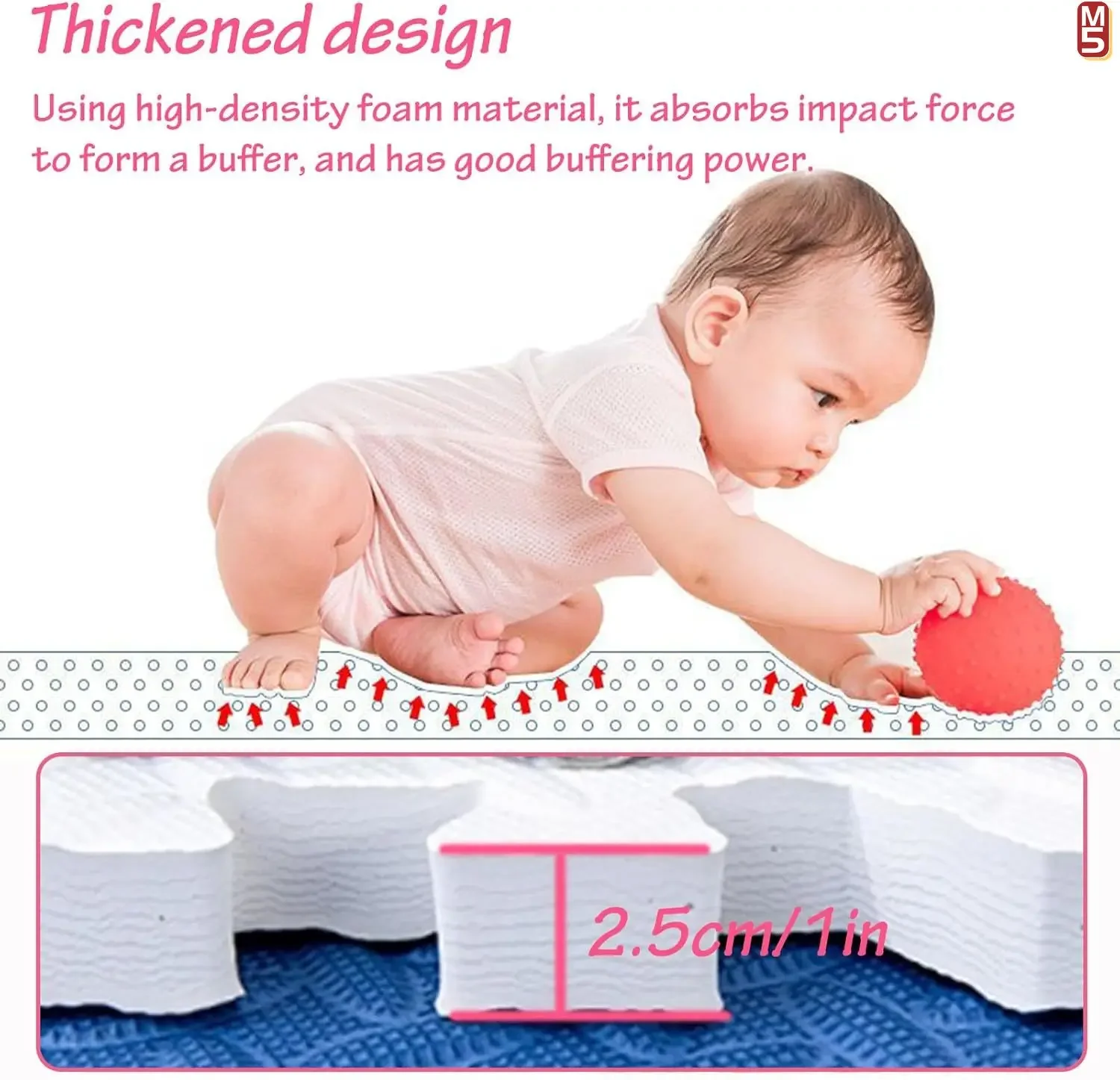 Alfombra de juegos para gatear para bebé, estera de rompecabezas insonorizada para gimnasio, para habitación de niños, antideslizante y ecológica, 2,5 cm/8 piezas de grosor