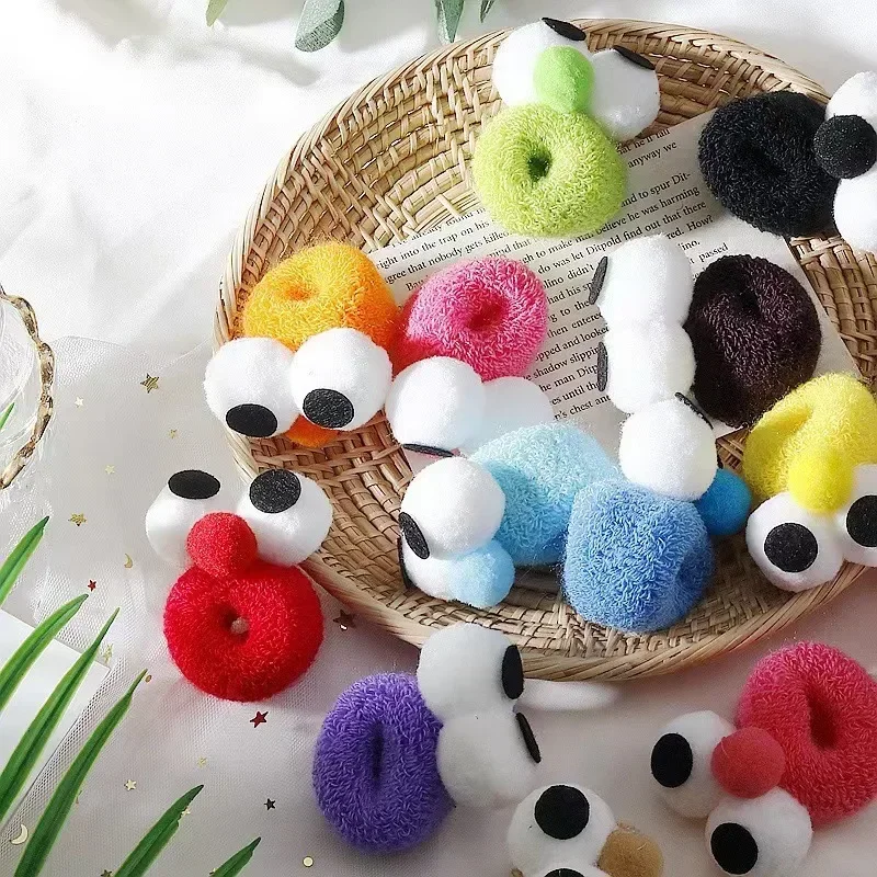 Banda Mini dibujos animados para niños, banda para el cabello divertida y bonita con ojos grandes, lazo para el cabello elástico alto de color caramelo para niña