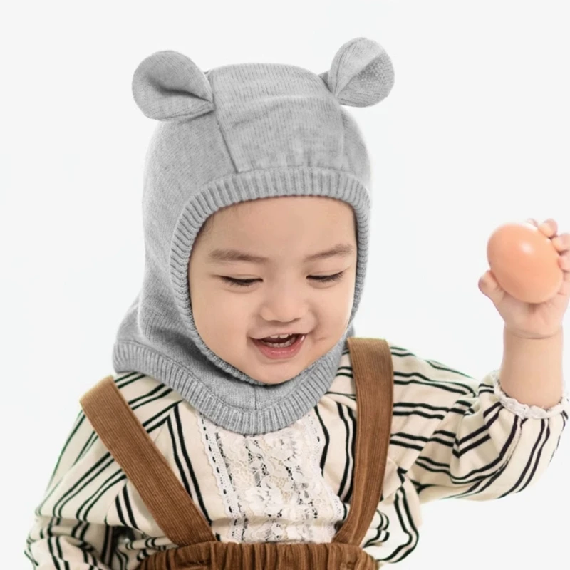 Gorro de lana de punto para bebé, gorro cálido con Orejas de conejo para niños, protección para el cuello al aire libre, otoño e invierno, 6-18 meses - imagen 4