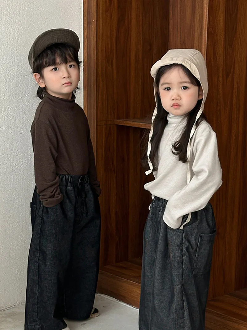 MILANCEL, nueva camisa de otoño para niños, 1-7T, Color sólido, cuello alto, camisetas interiores para niñas, ropa fina transpirable para niños, Tops - imagen 4