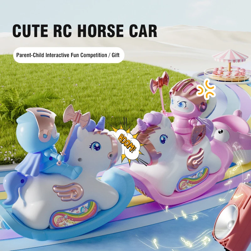 Kids RC Bumper Cars 2.4G Remote Control Cars Wooden Horse Carriage with Trailer Light Parent-child Competitive Interactive Toys - imagen 2