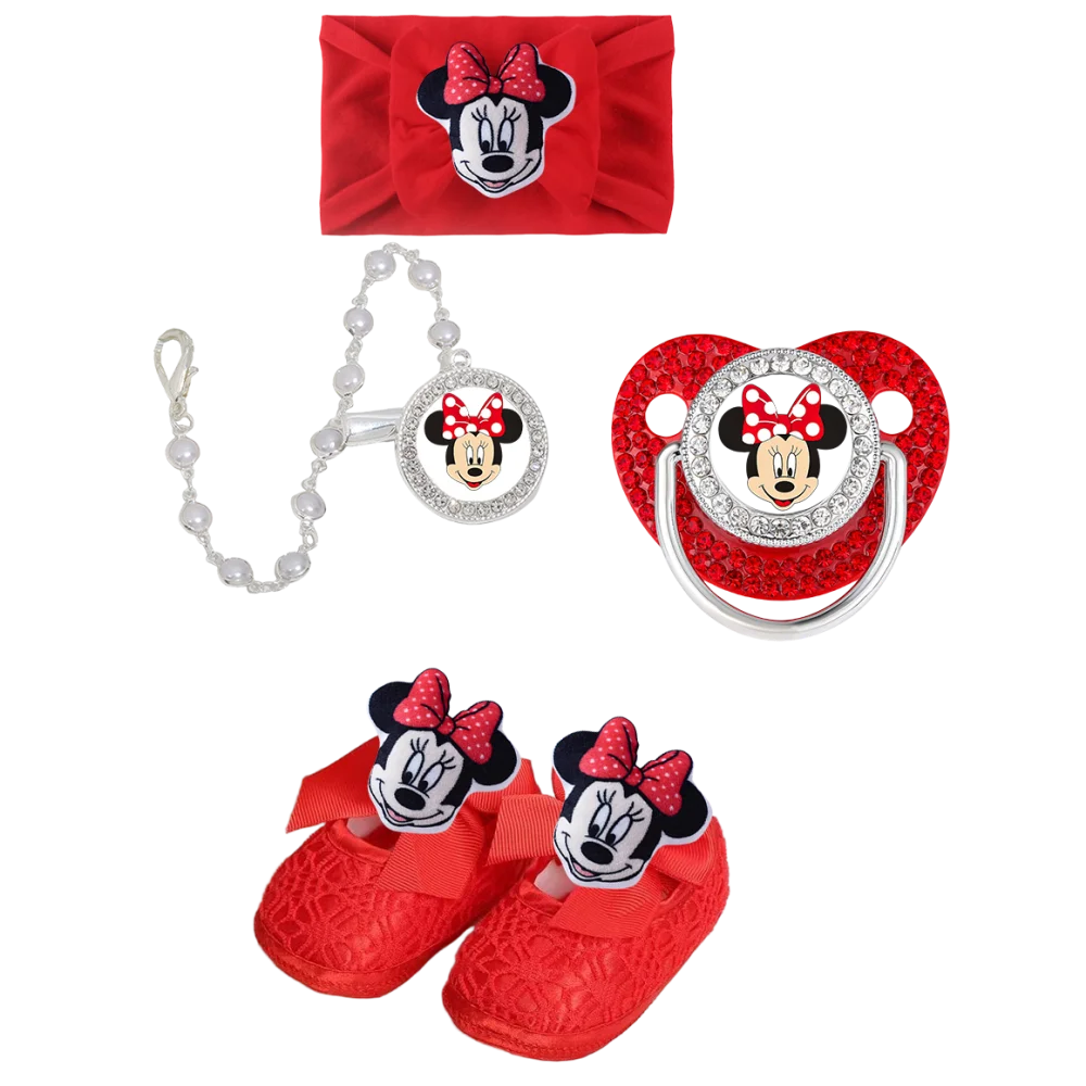 2025 Diadema roja para bebé y chupete de bebé rojo brillante con cadena de cuentas de piedras preciosas clip de piedras preciosas/dientes de juguete juego de zapatos de bebé regalo para bebé - imagen 5