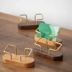 Soporte ovalado para tarjetas de visita, organizador de escritorio de oficina, soporte de exhibición, accesorios para mostrador de notas, estante de mesa, tarjetero de madera, almacenamiento