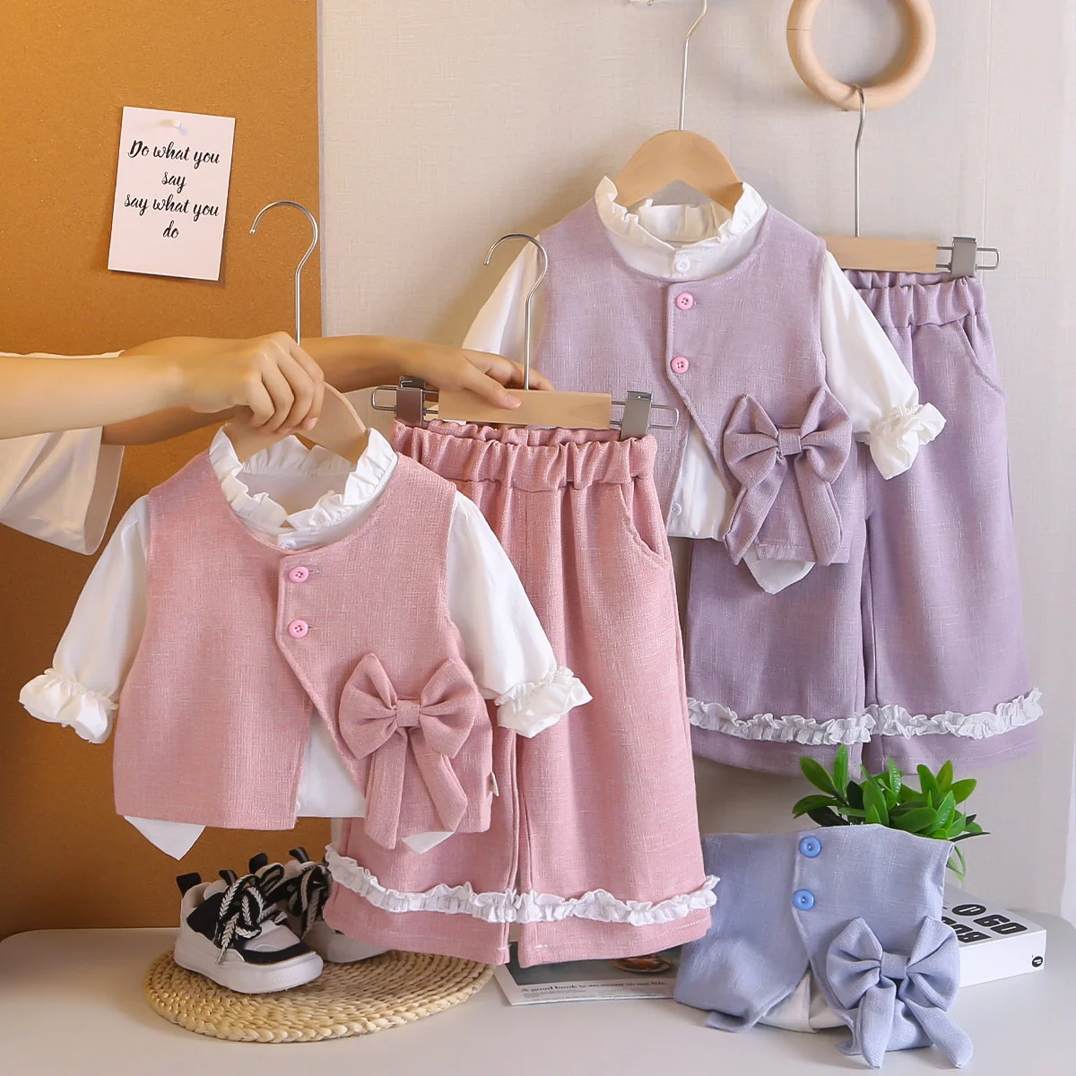 Conjuntos de ropa para niñas primavera otoño niños lindo chaleco + camisa + Pantalones 3 uds traje de princesa para trajes de bebé disfraz de fiesta para niños