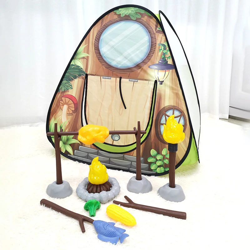 Juego de tienda de campaña para niños, juguetes para niños pequeños con fogata, juguetes para acampar para niños, interior y exterior, juego de simulación, modelos de luz y sonido - imagen 3