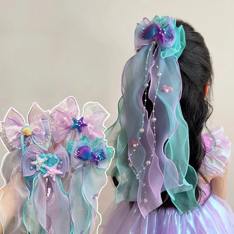 Pinza para el pelo sirena con lazo y malla de hadas - imagen 4