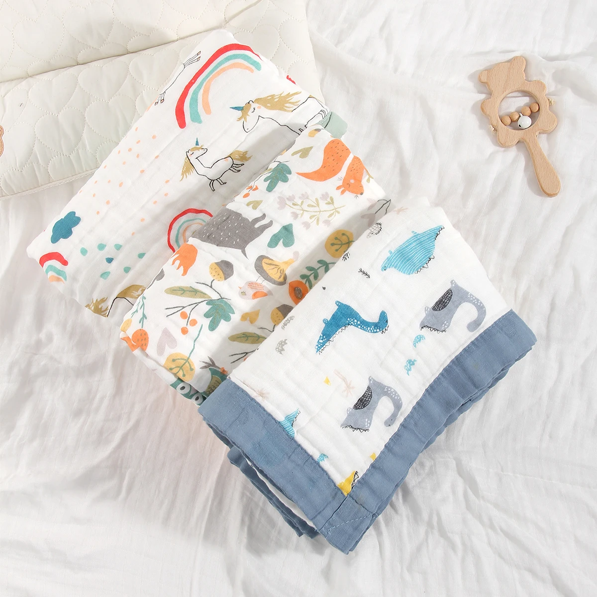 Manta de algodón para bebé, 6 capas, manta de algodón puro con dibujos animados para bebé recién nacido, manta de cama para niños y niñas - imagen 2