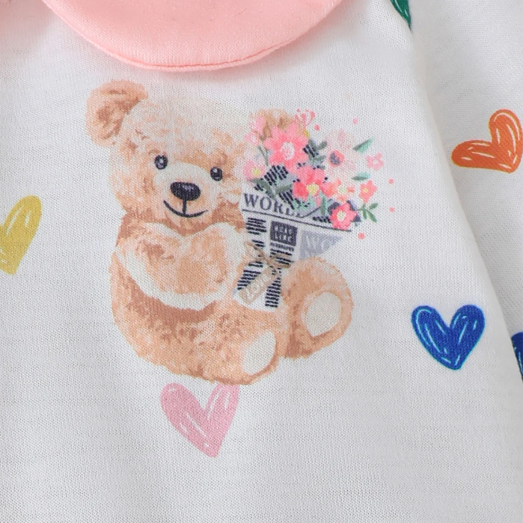 Mono de manga larga para niña recién nacida, pelele con estampado de corazón, sombrero y toalla para el hogar, ropa de otoño para niñas pequeñas de 1 a 18 meses - imagen 4