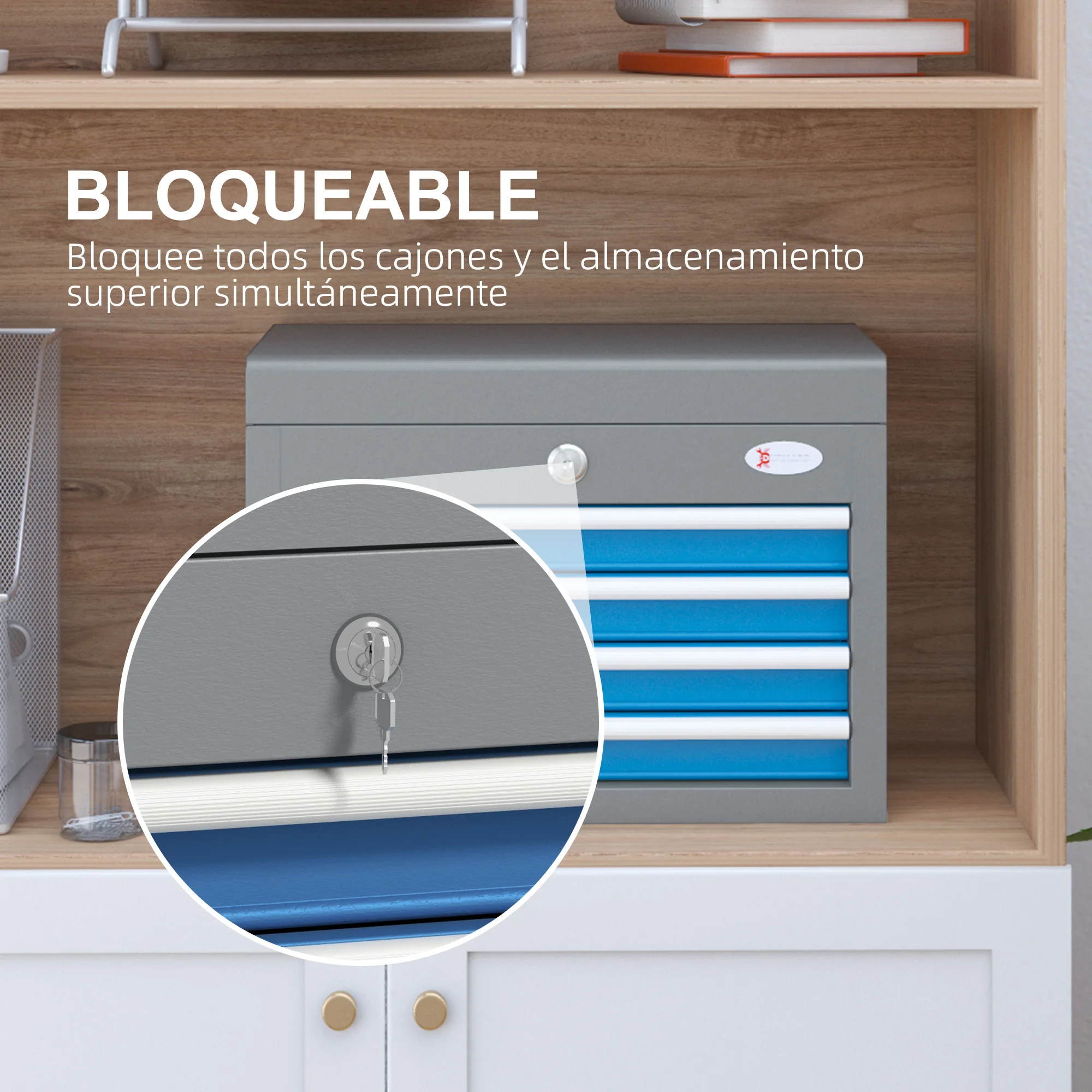 DURHAND Caja de Herramientas Metálica Maletín de Herramientas con 4 Cajones Bandeja Superior Cerradura y Asas Laterales Carga 20 kg 45x24,5x32,5 cm Gris y Azul - imagen 5