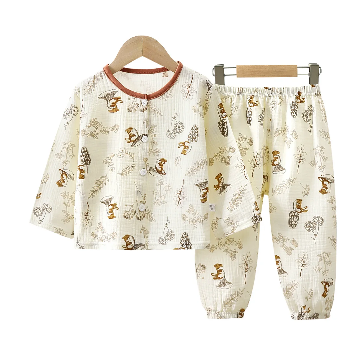 Pijama de gasa algodón para niñas – Manga larga floral con encaje - imagen 3