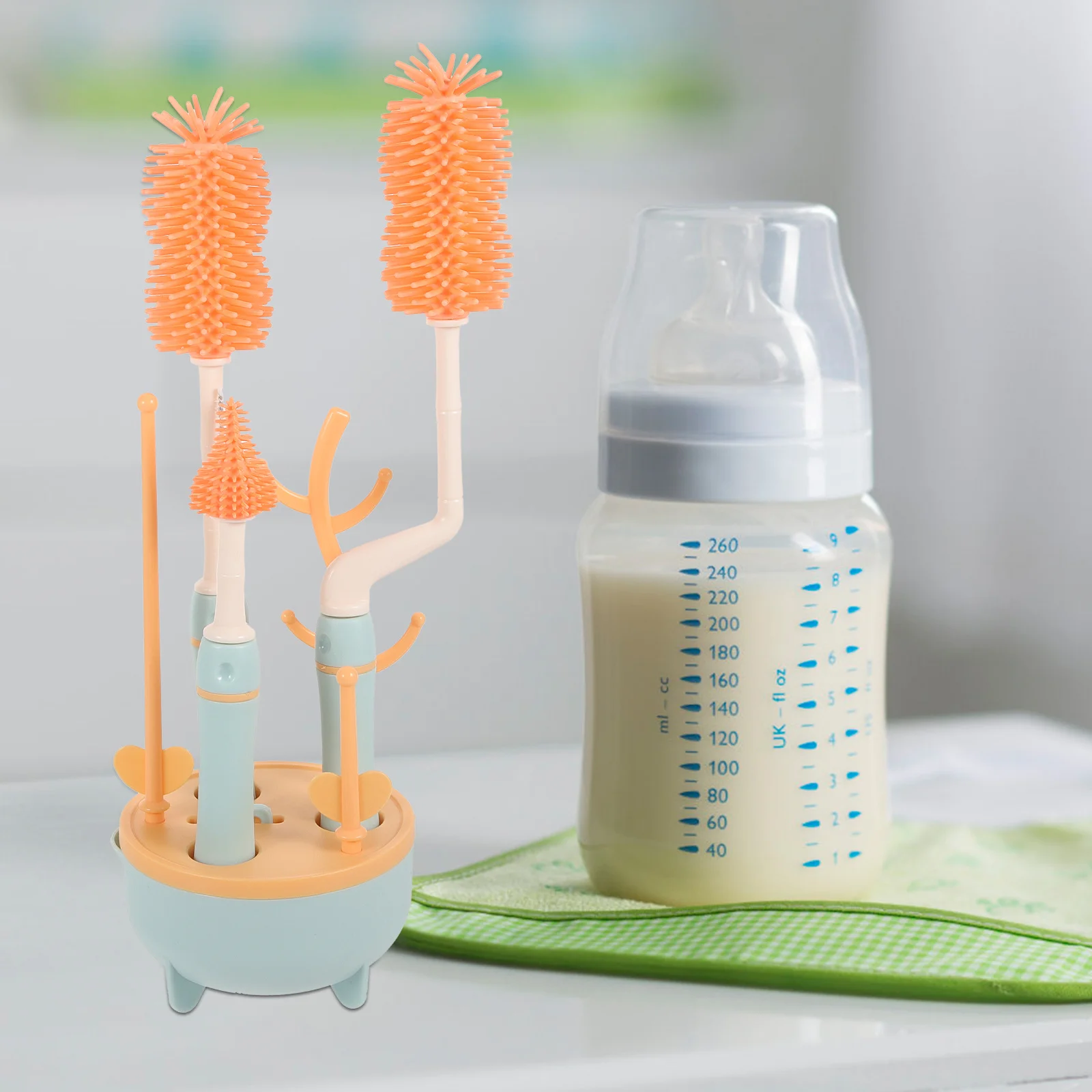 Juego de cepillos para biberones, herramientas de limpieza de botellas de leche infantil, diseño de soporte, limpiador de botellas portátil con mango largo para biberones, pajita, 1 Juego - imagen 4