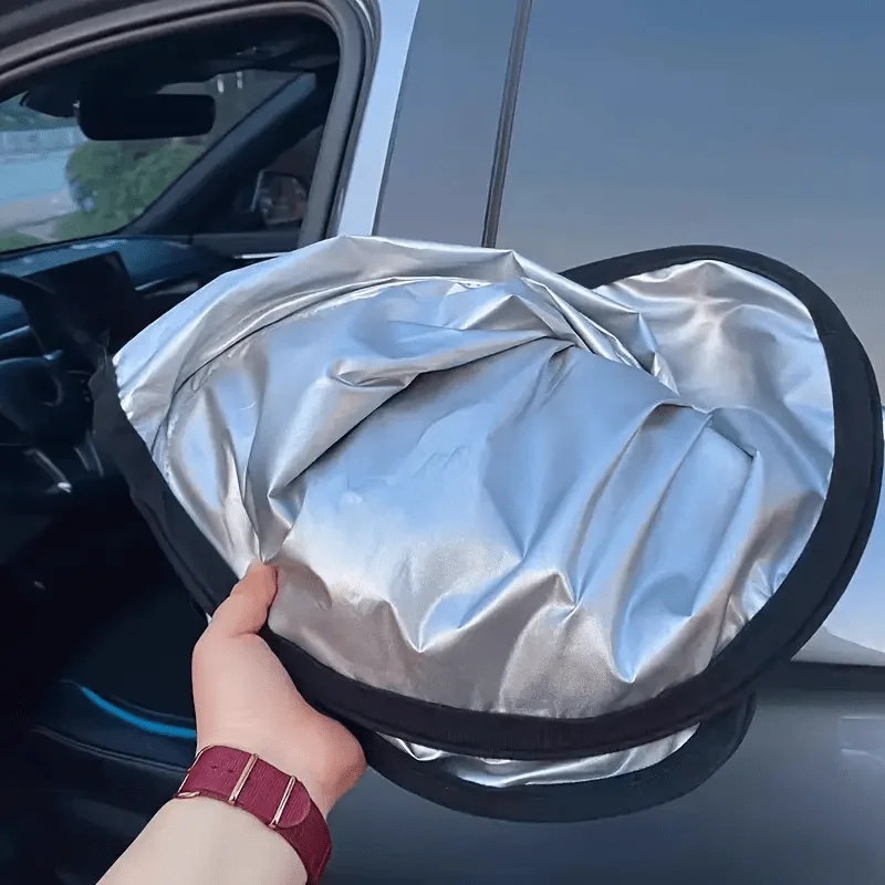Visera plegable de titanio plateada para coche, aislamiento térmico reflectante de diseño hueco para parabrisas delantero, con bolsillo de almacenamiento - imagen 5