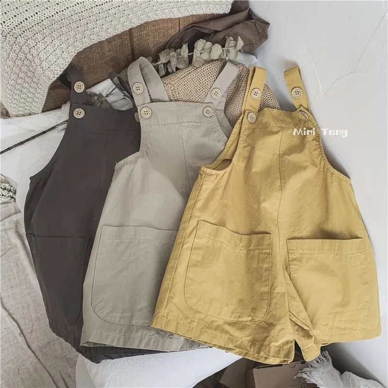 Monos de algodón para niños y niñas, peto holgado sin mangas, estilo coreano, Universal, informal, combina con todo, verano