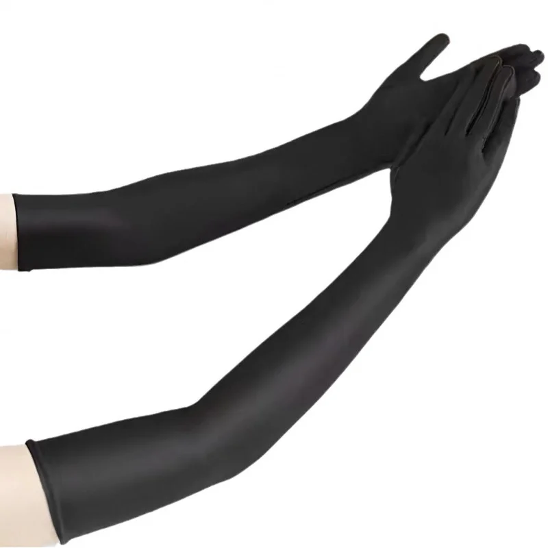 Guantes largos de protección solar para mujer, vestido de novia blanco y negro, guantes para fiesta de baile, guantes cómodos y transpirables a la moda, evento Formal - imagen 5