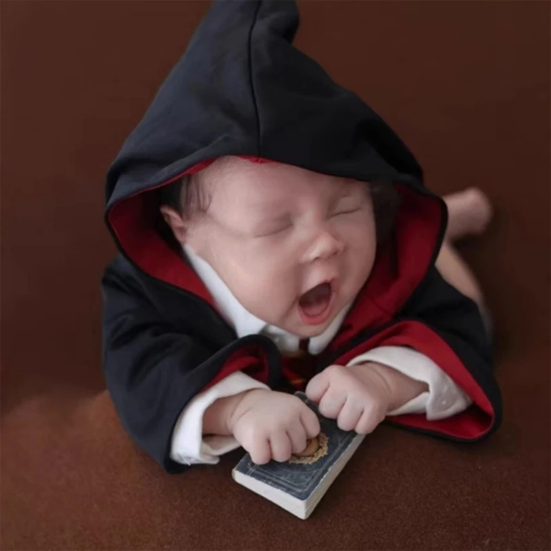 Traje de sesión de fotos de bebé de luna llena, capa de mago, bata de mago bonita para recién nacidos, accesorios de fotografía, capa con capucha, accesorios de ropa - imagen 2