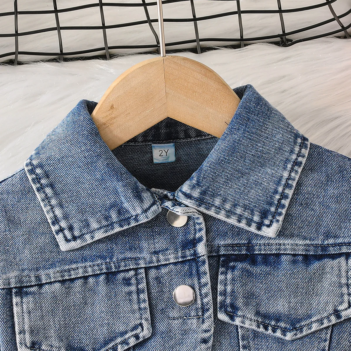 Ropa de primavera y otoño para niñas, abrigo vaquero de moda coreana + vestido con estampado de playa, ropa de Boutique para bebés, conjuntos para niños BC035 2 piezas - imagen 5