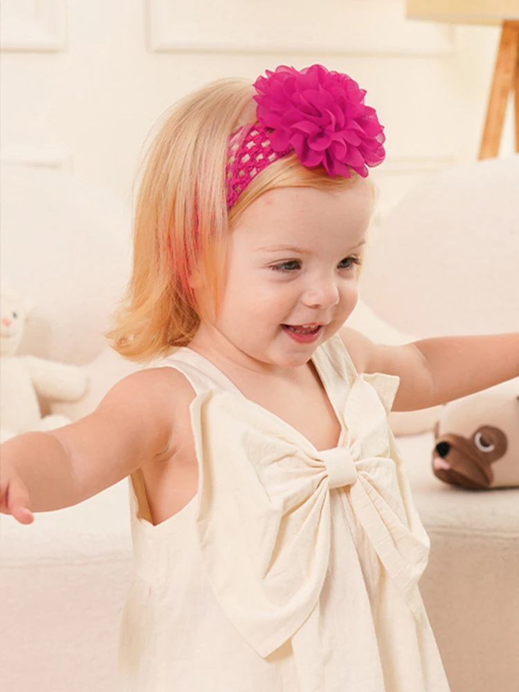 4 unids/set 5,3 ''diademas grandes de flores de gasa para niñas diadema elástica suave diadema encantadora accesorios para el cabello para recién nacidos - imagen 4